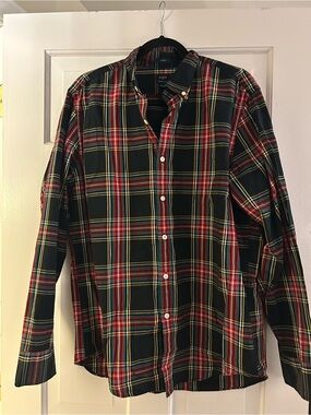 J. Crew Men's Black and Red Plaid Button-Down Shirt